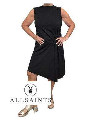 All Saints Duma Asymmetric Pleated Tank Dress ✨ Sz Med - Heather Gray